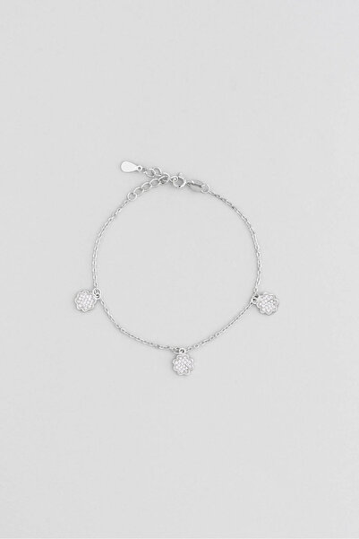 So CHIC... Umut Çiçeği 18 Ayar Beyaz Altın Kaplama 21 Cm Gümüş Minimal Bileklik