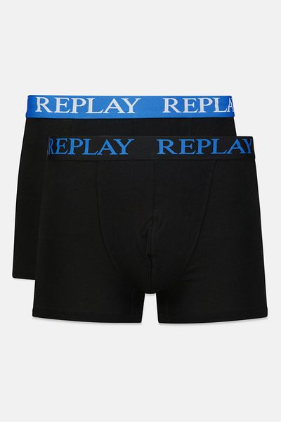 Replay Men 2 Piece Cotton Stretch Trunks, Black/Blue Combo