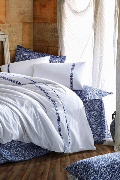 Cotton Box Majestic Double Duvet Cover Set Delmor Navy Blue