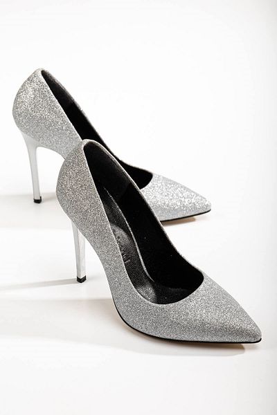Ccway Women's Stiletto Silver Glitter