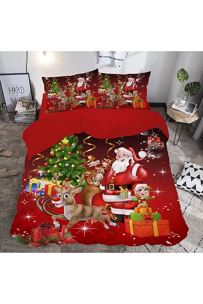hediyechy Gift Duvet Cover New Year & Christmas Santa Claus Printed Double Duvet Cover Set Without Sheets