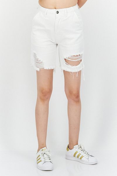 Earnest Sewn Women Distressed Denim Shorts, White