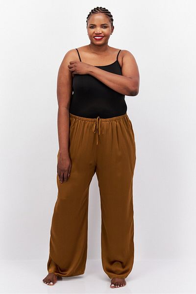 Vince Women Satin Drawstring Pajamas, Brown