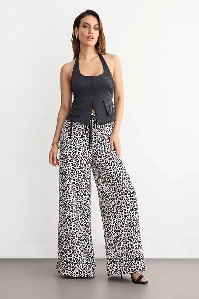 Hiccup Pantaloni super oversize cu talie înaltă cu imprimeu animal