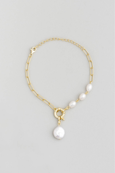 So CHIC... İnci Sanatı 18 Ayar Beyaz Altın Kaplama 21 Cm Gümüş Bileklik