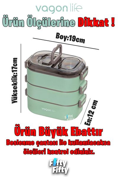 Vagonlife 1450 ml 3 Layer Steel Bento Lunch Box - New Generation Lunch Box (Can Be Used 2 Layers) - Fflbox708
