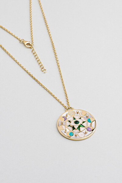 So CHIC... Zodyak Gözü 18 Ayar Sarı Altın Kaplama 45 Cm Gümüş Tasarım Kolye