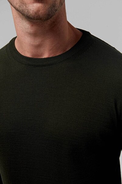 D'S Damat Ds Damat Regular Fit Khaki Plain Knit Cotton Blended Sweater