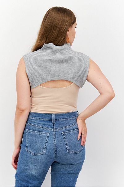 Etam Women Mock Neck Sleeveless Knitted Shoulder Warmer Top, Grey
