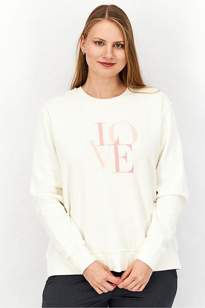 Tchibo Women Crew Neck Long Sleeves Graphic Sweatshirt, Cream