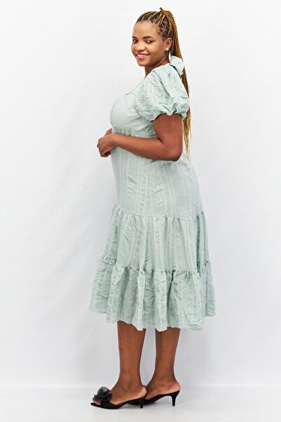 Forever New Women Curve Fit Textured Drop Waist Midi Dress, Mint Green