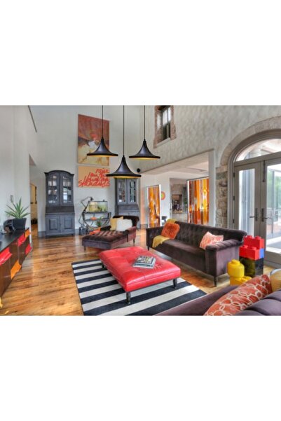 Bamyum Üçlü Geniş Circle Siyah Sarkıt Sarkıt Lamba Yemek Masası Oturma Odası Mutfak Hol Salon Otel