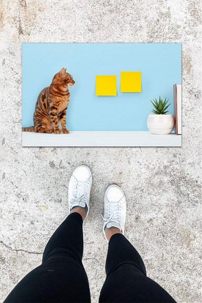 GLOBELUX Blue Sarman Cat Patterned Digital Printed Hooded Front Mat - K-1029