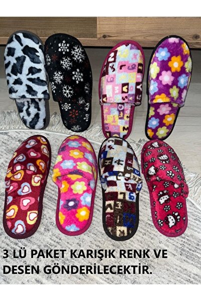 İlkem 3 Lü Paket Kışlık Yıkanablir Hediyelik Bohçalık Çeyizlik Misafir Ev Terlik