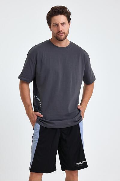 Gymwolves Ανδρικό αθλητικό μπλουζάκι Over Size - Wolf Printed, Μπλουζάκι γυμναστικής, καπνιστό