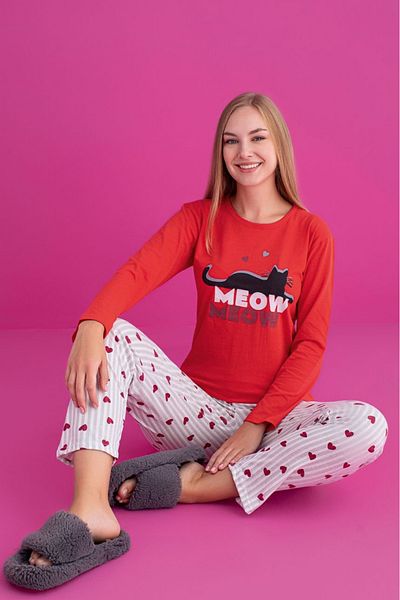 Farya Home Dreamy Cotton Patterned Long Sleeve Women's Pajamas Set