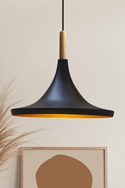 Bamyum Geniş Metal Avize Ahşap Başlık Mutfak Salon Cafe Ofis Pastane Tekli Sa...