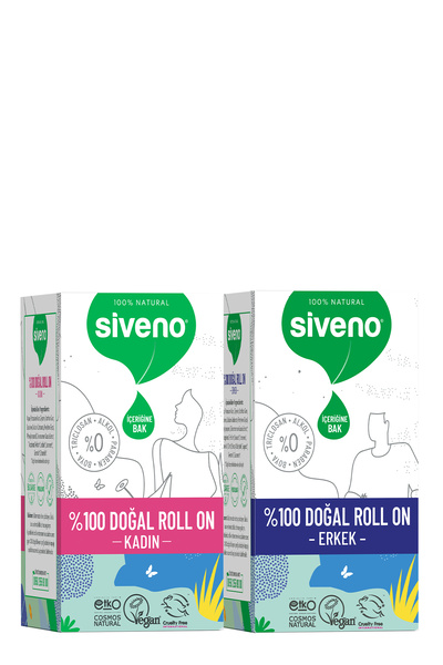 Siveno %100 Doğal Roll-on Kadın + Erkek Deodorant Ter Kokusu Önleyici Leke Bırakmayan 50 ml 2'li Set