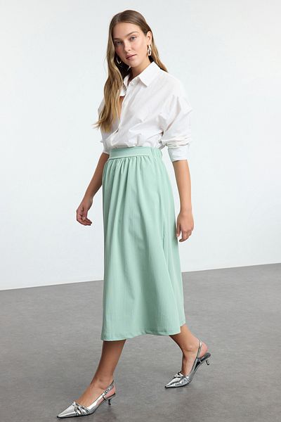 Trendyol Collection Menta papír érintéssel kiszélesedő midi szoknya - elasztikus derék TWOAW25ET00074