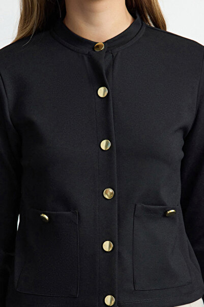 Trendyol Collection Crew Neck Black Jacket - Button Detailed, Regular Cut Twoaw25Ce00071