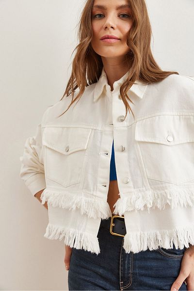 Olalook Bunda White Tassel Detailed Crop Gabardine - Ckt- 19000385