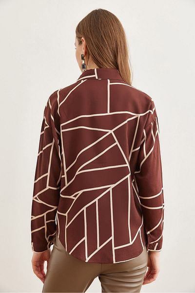 Olalook Asymmetric Brown Colored Viscose Women's Shirt - Single Pocket Gml- 19000890