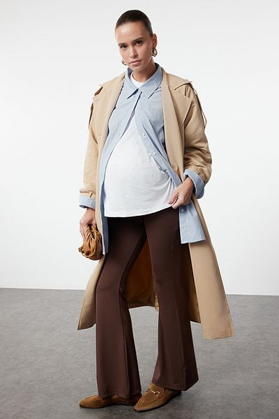 Trendyol Collection Barna, magas derekú, állítható hasi paneles kismama és nagy méretű leggings TBBAW25BV00001