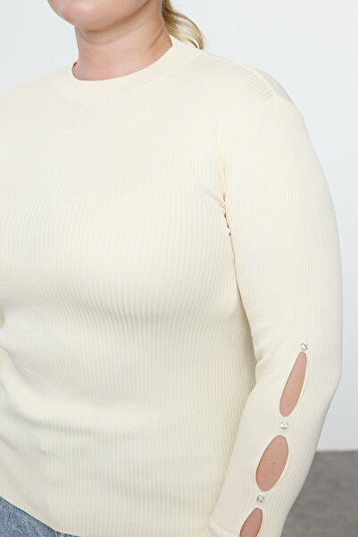 Trendyol Curve Κρεμ Πλεκτό Λεπτό Πλεκτό Μπλούζα TBBAW24AF00021