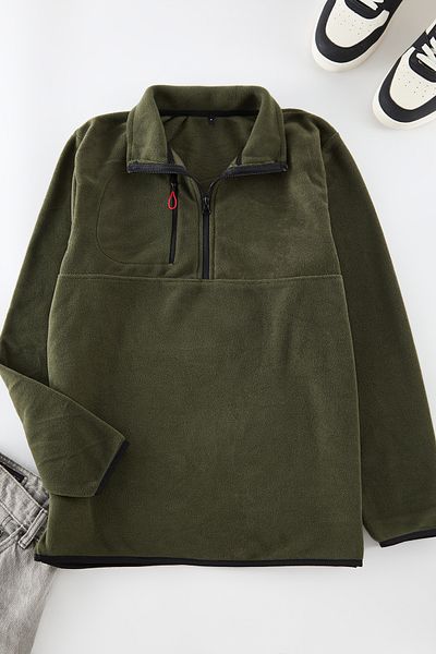 Edit by Trendyol Pánská fleecová mikina – Khaki, teplá, Regular Fit Tedaw25Sw00060