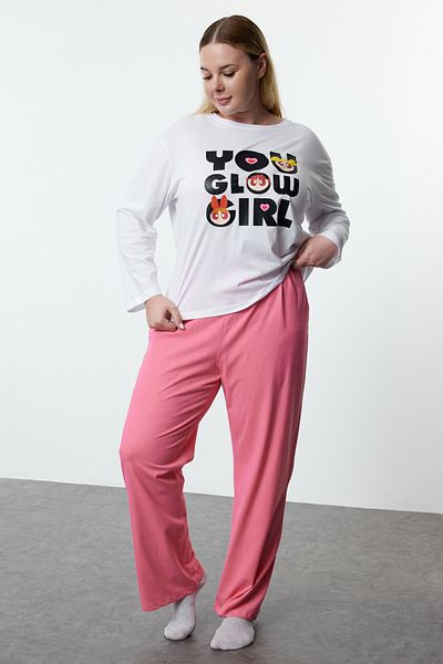 Trendyol Curve Комплект розова лицензирана плетена пижама Powerpuff Girls - Tbbaw25Ai00066