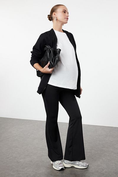 Trendyol Collection Schwarze Umstands-Leggings mit hoher Taille und verstellbarem Bauchpaneel in Übergröße – TBBAW25BV00001