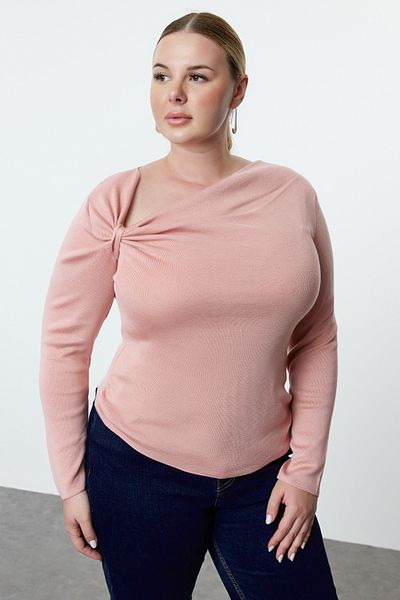 Trendyol Curve Thin Knitwear Sweater - Pink, Gather Detailed Collar Tbbaw25An00046