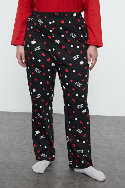 Trendyol Curve Hello Kitty Licensed fekete-piros kötött pizsama szett - TBBAW25AI00059