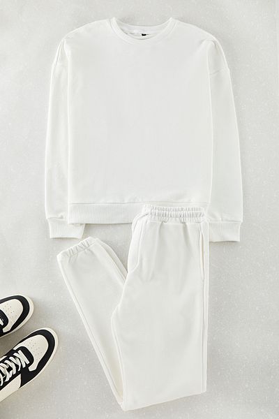 Edit by Trendyol Ecru Oversize Sweatshirt - Spodnie dresowe i męskie spodenki 3-częściowy zestaw Tedaw25Em00003