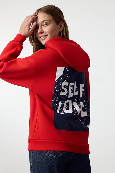 Trendyol Collection Red Fleece Oversize Knitted Sweatshirt - Back Print Detailed Twoaw22Sw0687