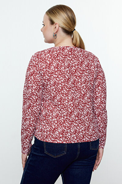 Trendyol Curve Μπορντό Bodycone/Body-Sitting Ribbed πλεκτή μπλούζα μεγάλου μεγέθους TBBAW23AF00016