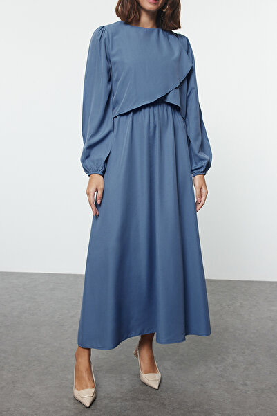 Trendyol Modest Φόρεμα Indigo Woven - Peplum Detail, TCTAW25EB00083