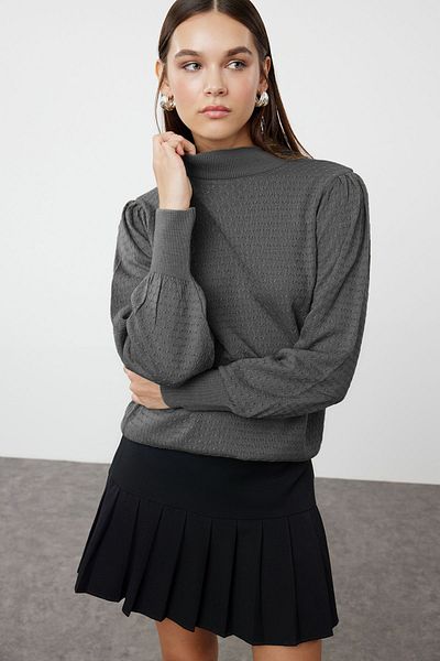 Trendyol Collection Állványgalléros antracit kötöttáru pulóver - TWOAW21KZ0817