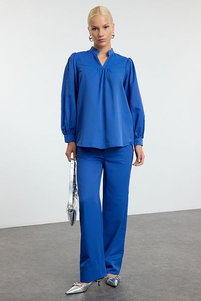 Trendyol Modest Indigo Poplin Belted Bottom-Top Set Tctaw25Us00082