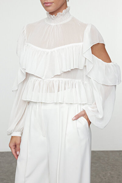 Trendyol Collection Ecru Ruffle Detailed Chiffon Woven Blouse Tpraw25Bz00008