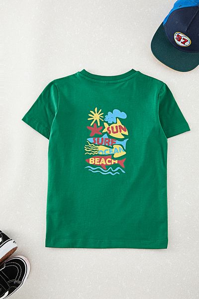 TRENDYOLKIDS Πράσινο ανδρικό πλεκτό μπλουζάκι με στάμπα στην πλάτη TKDAW25TS00023