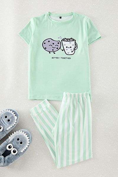 TRENDYOLKIDS Menta nyomatú kötött pizsama szett lányoknak - Tkdaw25au00123