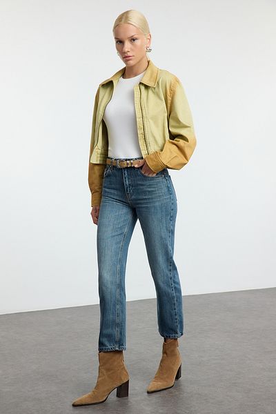 Trendyol Collection Blugi drepti albaștri cu talie înaltă - TWOAW25JE00310