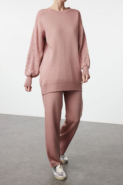Edit by Trendyol Dusty Rose Stone Λεπτομερές πλεκτό κάτω επάνω σετ TEDAW25US00013