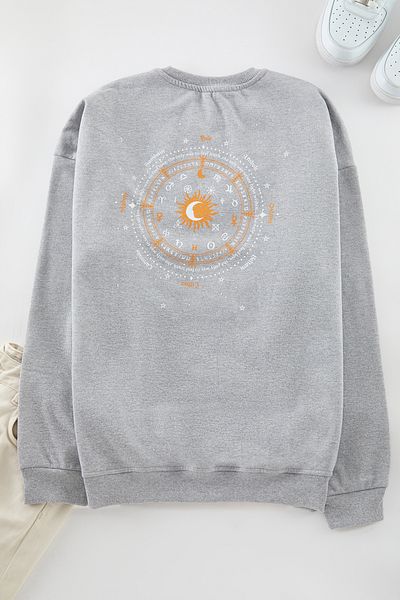Trendyol Collection Сірий меланжевий світшот з принтом на флісі з капюшоном TMNAW23SW00278