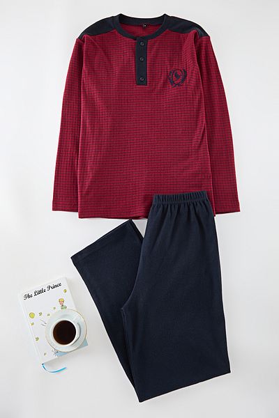 Edit by Trendyol Pánská pletená sada pyžama Claret Red Striped - Tedaw25Pt00006