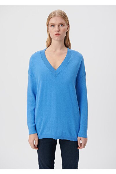 Mavi V Yaka Kazak Oversize / Geniş Kesim 1710038-70875