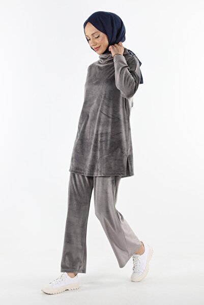 Plistre 2233_hooded Velvet Tunic-pants Double Set