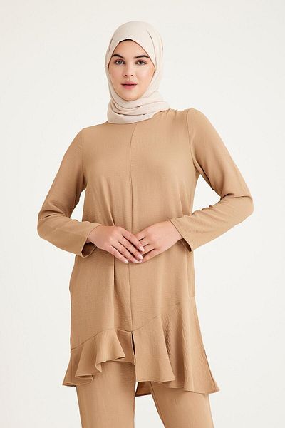 Plistre 1757_Moder Hijab Ruffle Tunic & Παντελόνι Σετ δύο τεμαχίων