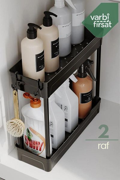 Varbifırsat 2-Tier Sink with Non-Slip Base - under Counter and Hanging Bathroom Kitchen Organizer